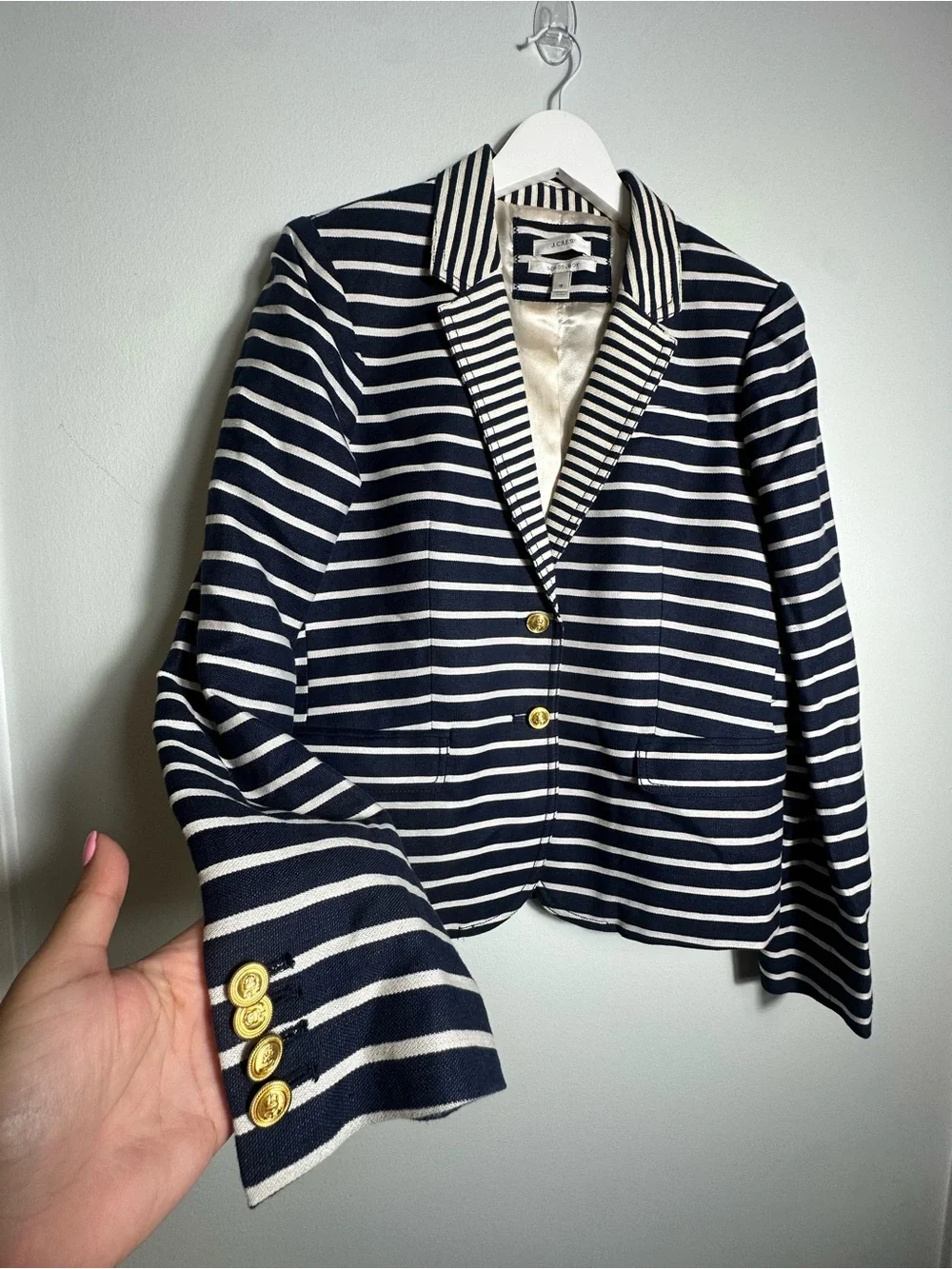 J.Crew Navy Stripped Schoolboy Linen Cotton  Blazer Size 12